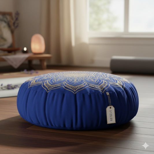 Designer Meditation Cushion (Velvet, Embroidered Mandala)