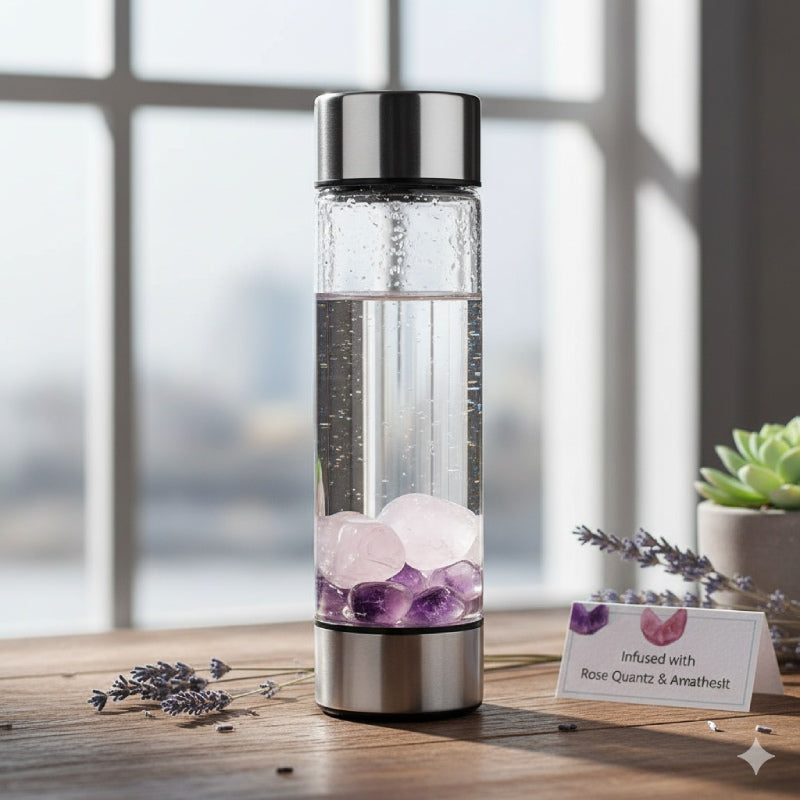 Crystal-Infused Water Bottle (Rose Quartz & Amethyst)