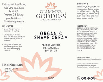 Glimmer Goddess’ Best Organic Shave Cream with Aloe, Coconut Oil, & Shea Butter